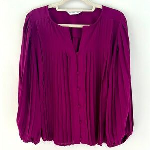 Nine West Pleated Pink/Purple Pleated Blouse Size L